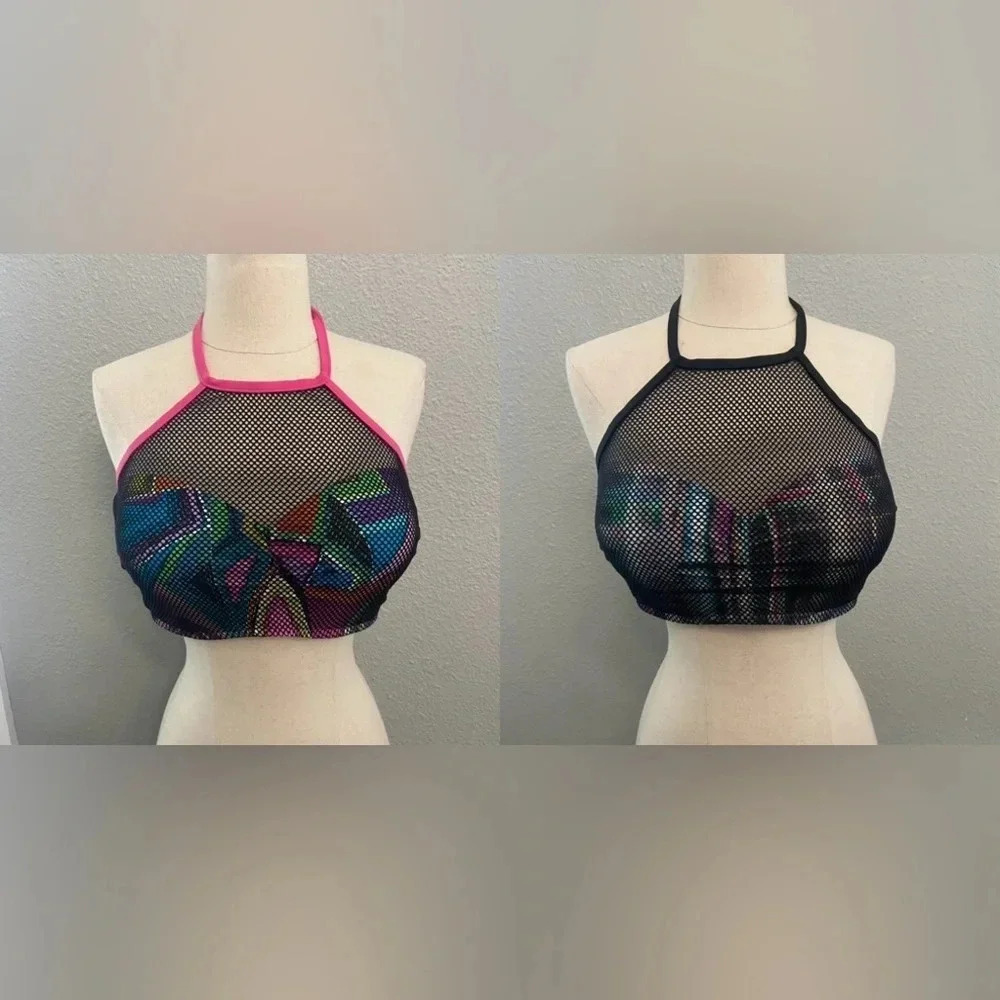 2 Jams World Hula Moon Mesh Bikini Tops‎ Size XL Halter Swim